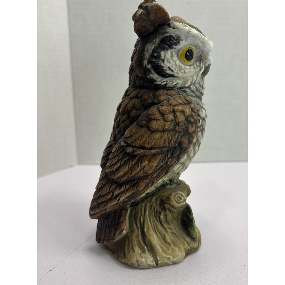 Vtg Ardco Brown And White Owl on Tree Stump Figurine C-3213 Made in Taiwan - Picture 4 of 9
